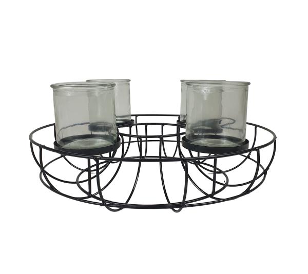 Adventskranz Metall schwarz  mit Gläsern Ø 35cm